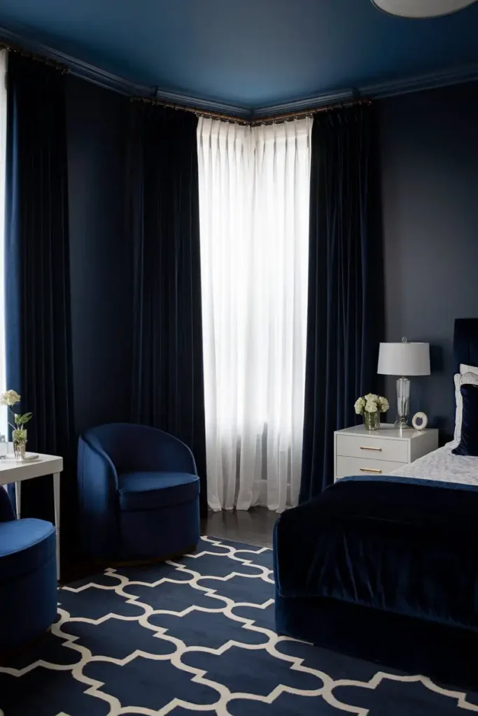 Add Dimension with Navy Velvet Curtains