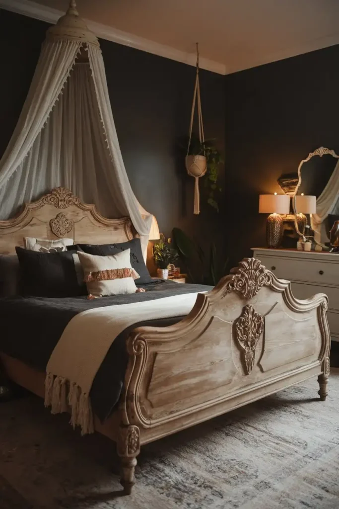 Antique Wooden Bed Frames dark boho bedroom