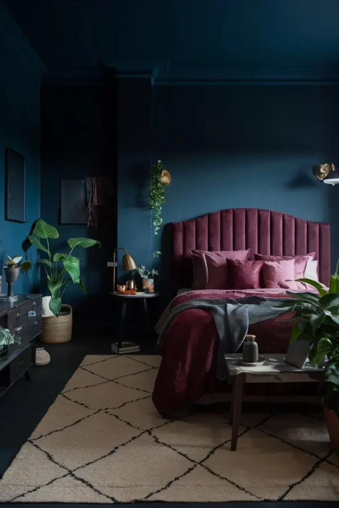 Burgundy Velvet moody dark colors for cozy bedroom