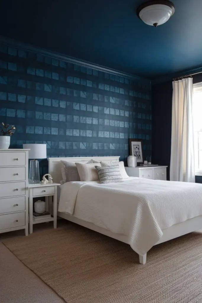 Create a Focal Point with a Dark Blue Accent Wall - dark blue bedroom ideas