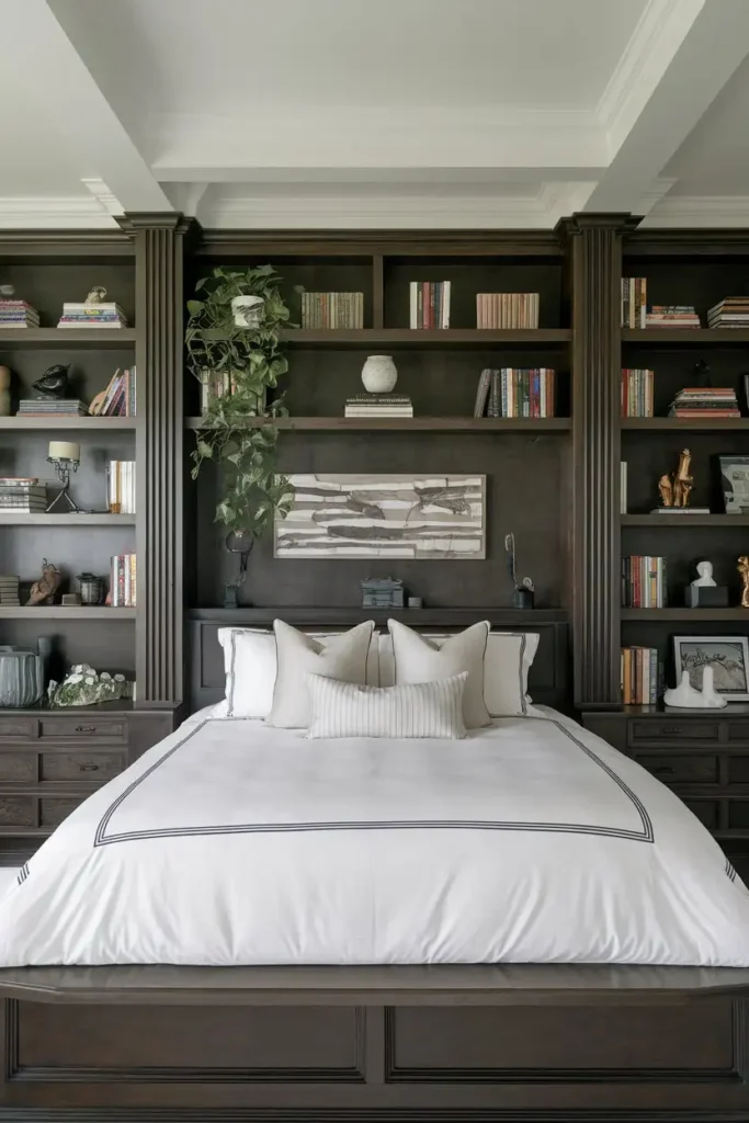 Dark Wood Built-In Shelving