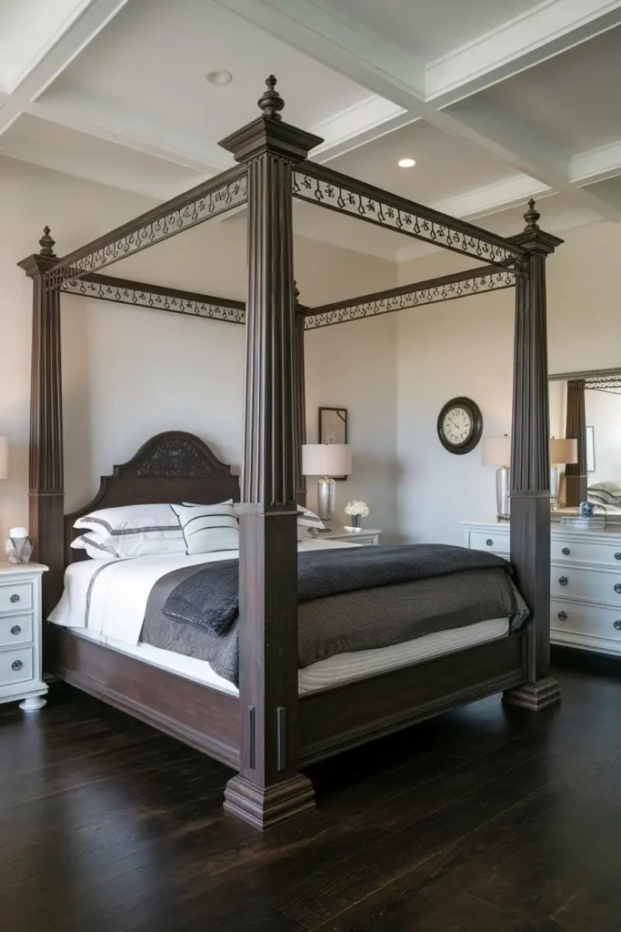 Dark Wood Canopy Bed