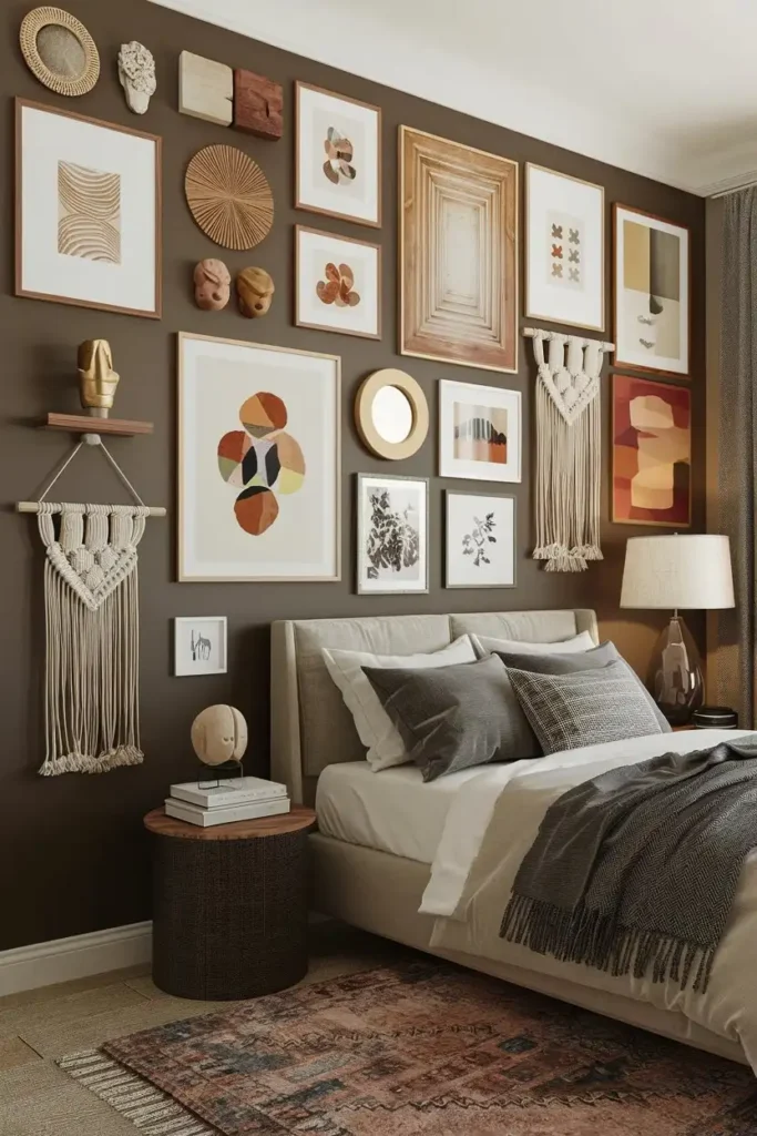 Display Objects and Art - accent wall bedroom ideas