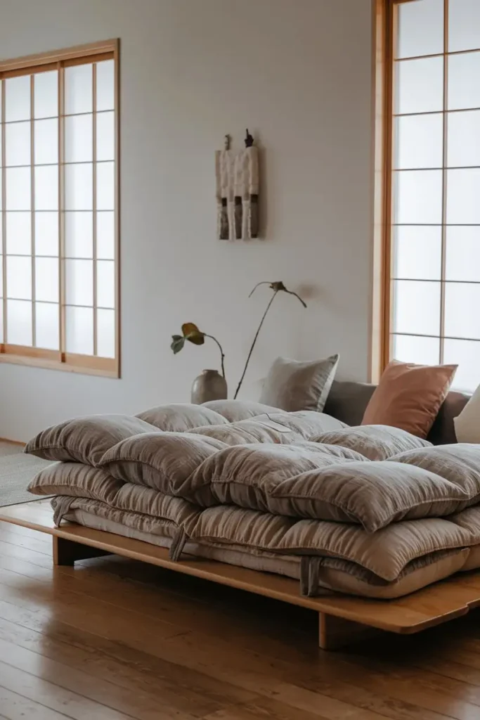 Futon with Linen Covers 1