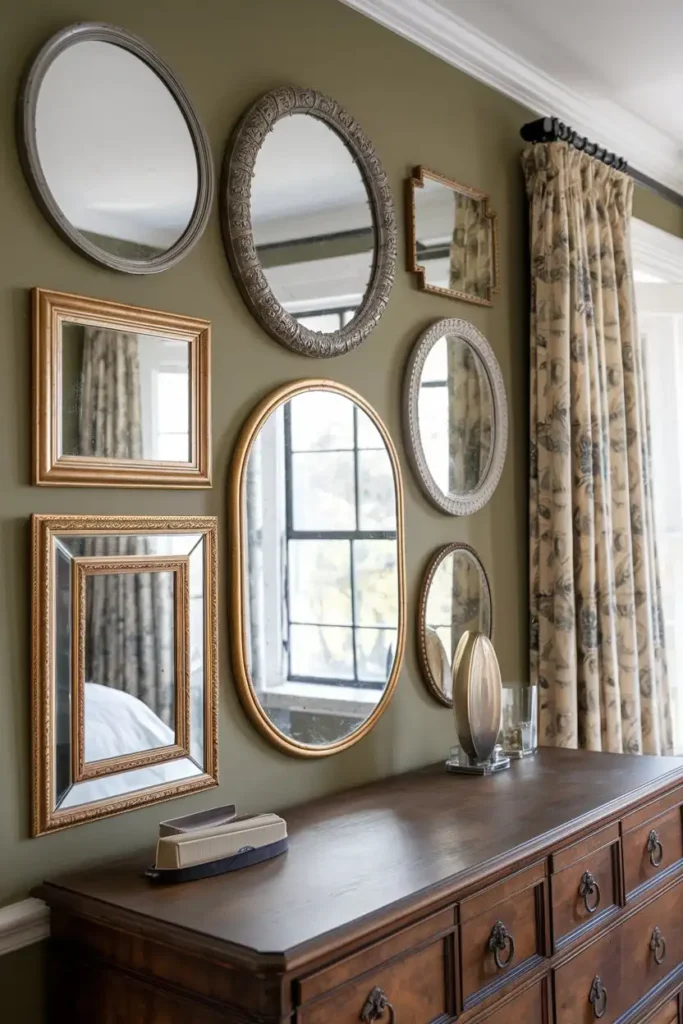 Gallery Wall of Mirrors - accent wall bedroom ideas