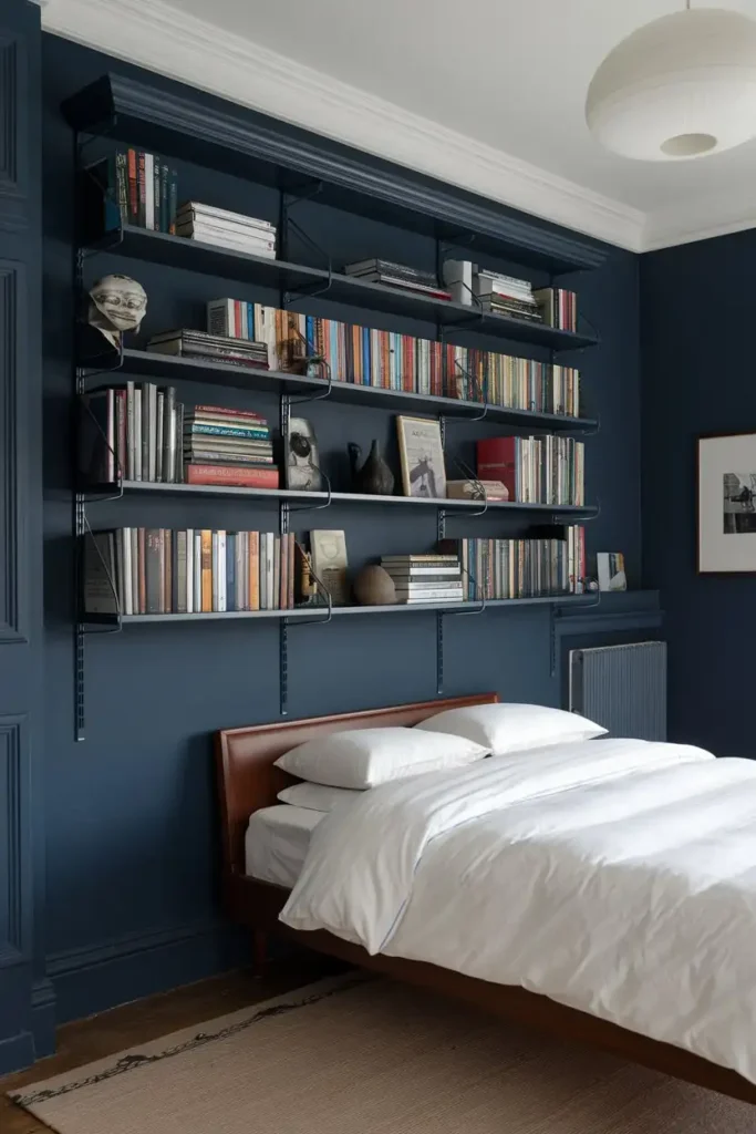 Incorporate Dark Blue Bookshelves