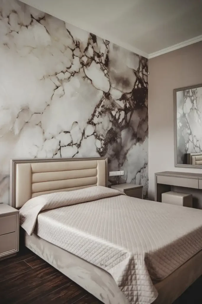 Marble Effect Wallpaper - accent wall bedroom ideas