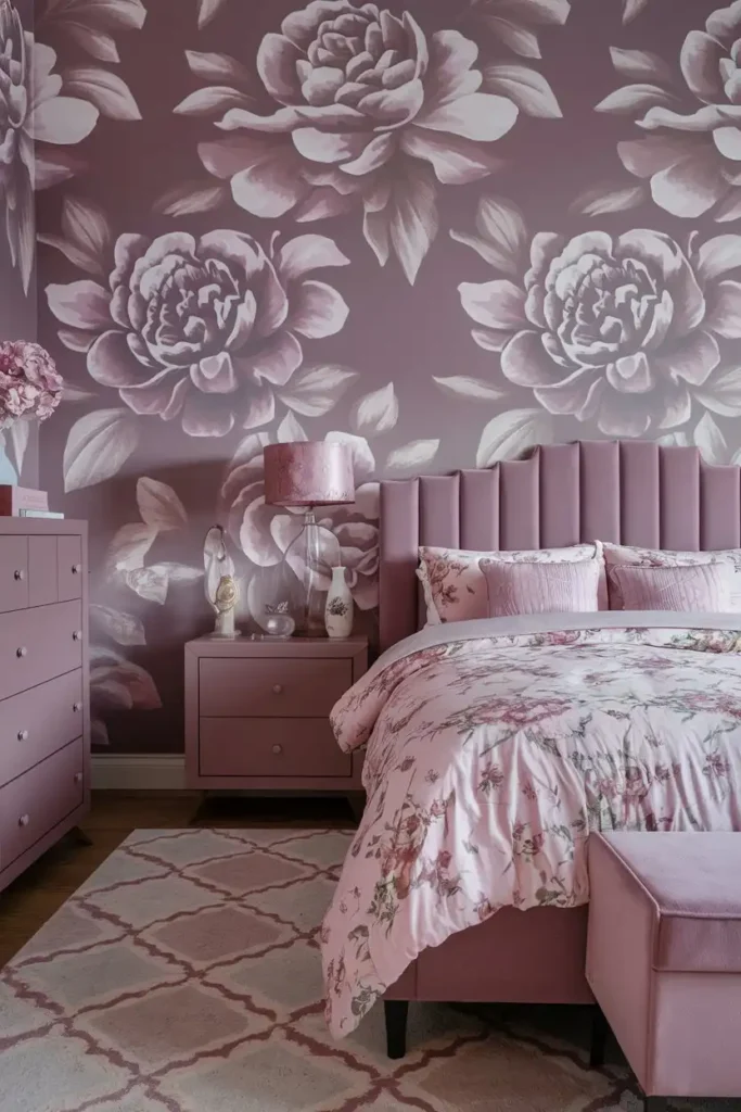 Mauve and Floral Accents - mauve bedroom ideas