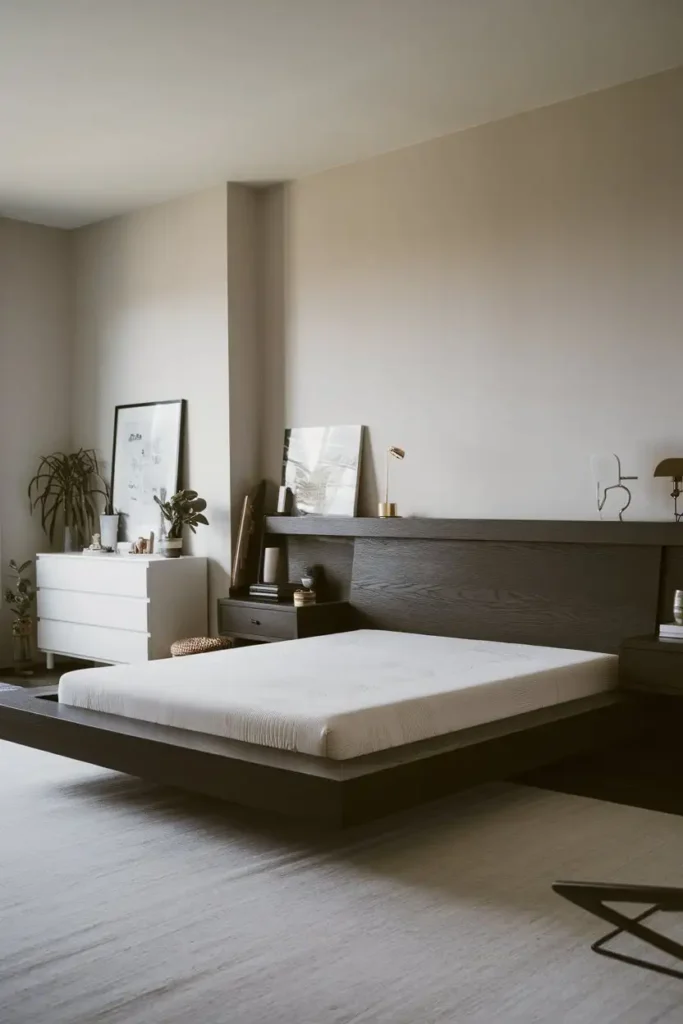Minimalist Dark Wood Platform Bed