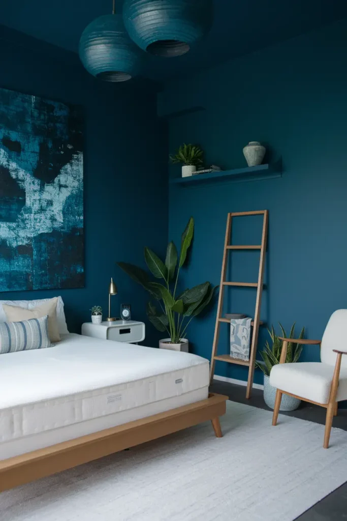 Modern Moody Blue Bedroom