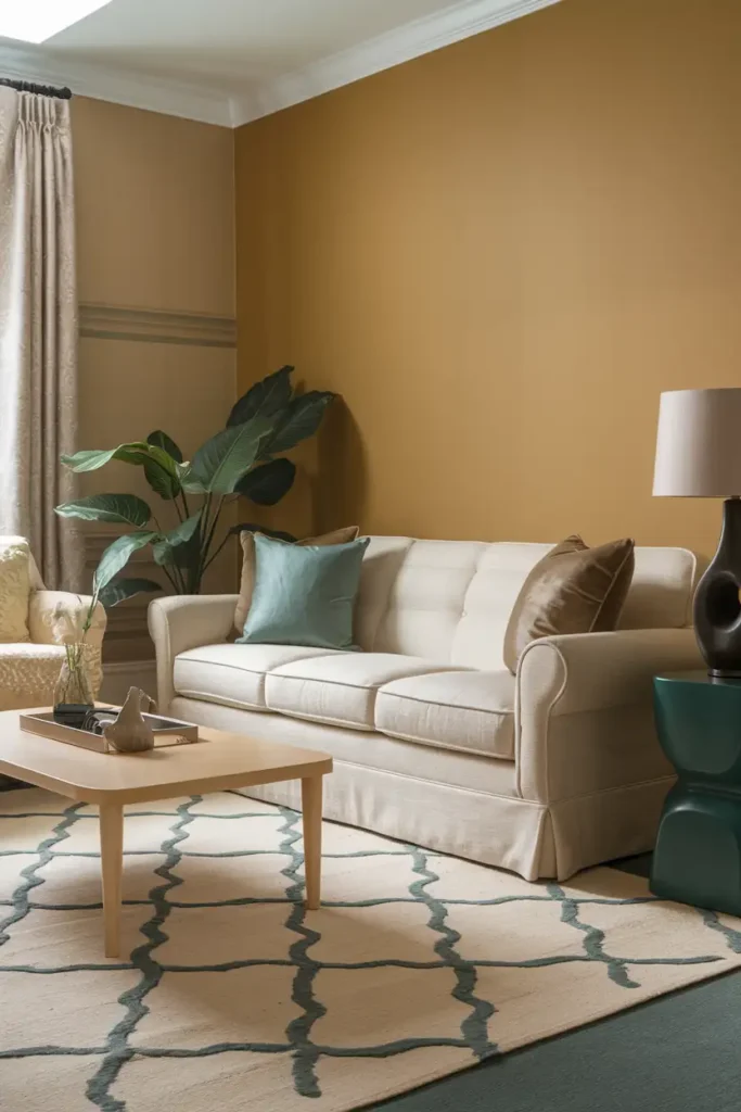 Muted Mustard - Accent Wall Colors for a Peaceful Living Room