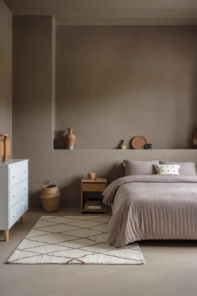 Muted Taupe - best colors for a minimalist bedroom