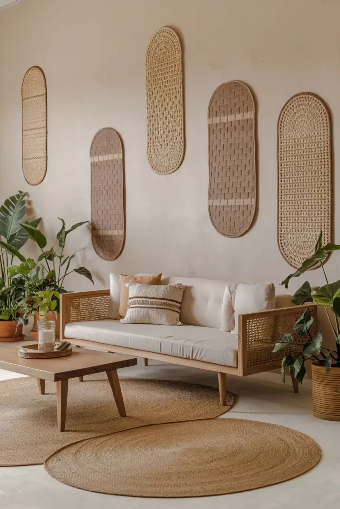 Rattan Wall Hangings - Wall Ideas For Japandi Style Living Room