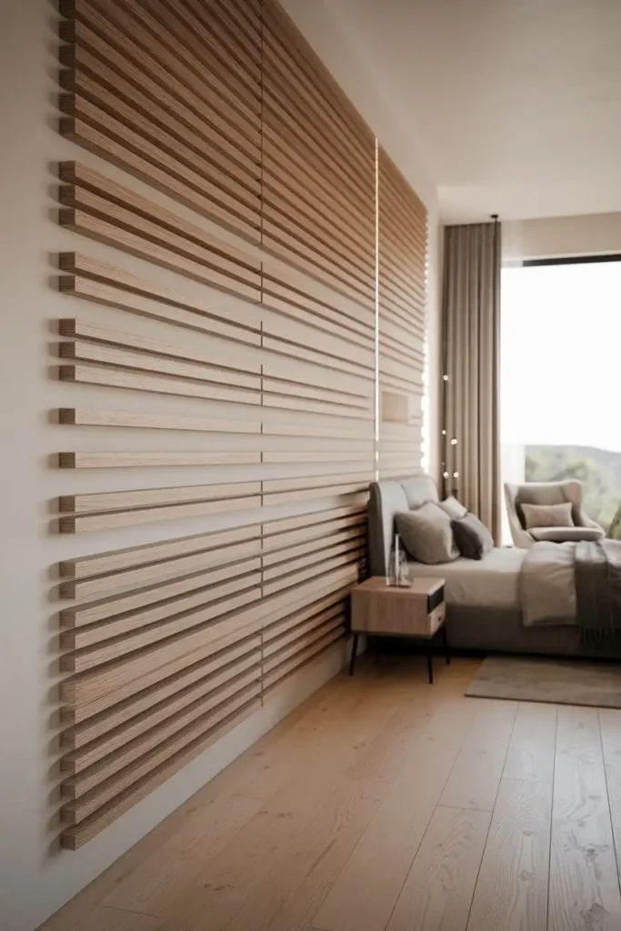 Textured Wood Slats - accent wall bedroom ideas