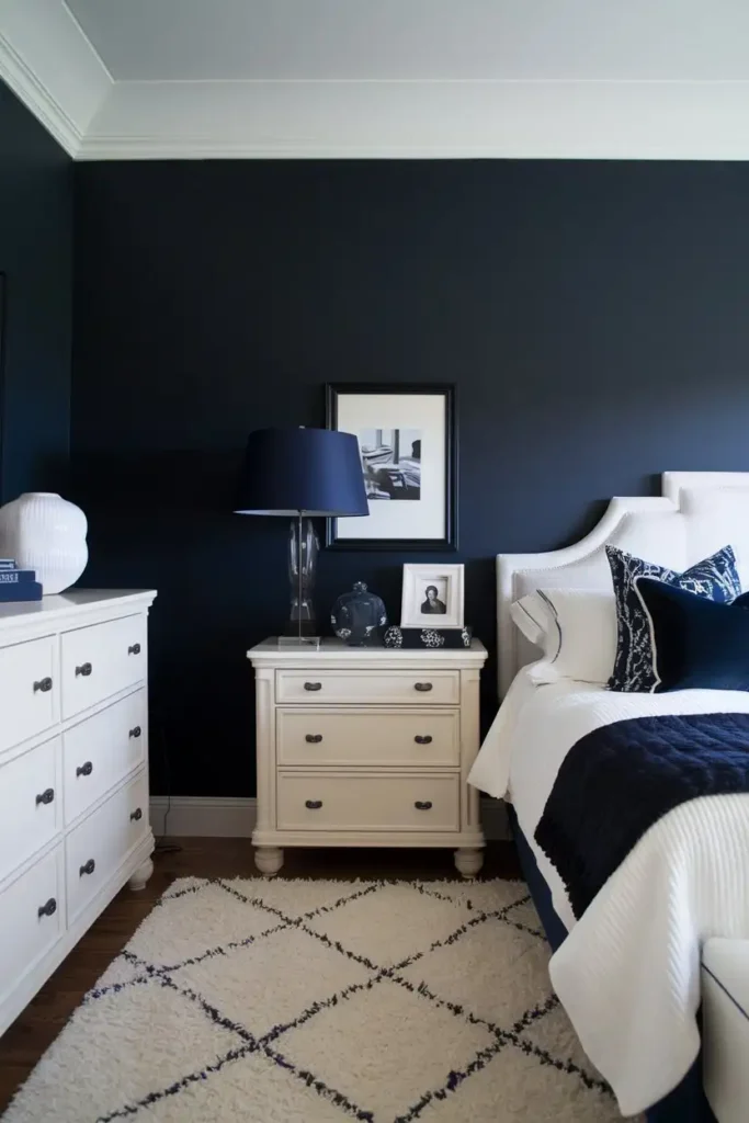 Timeless Contrast with Dark Blue and White