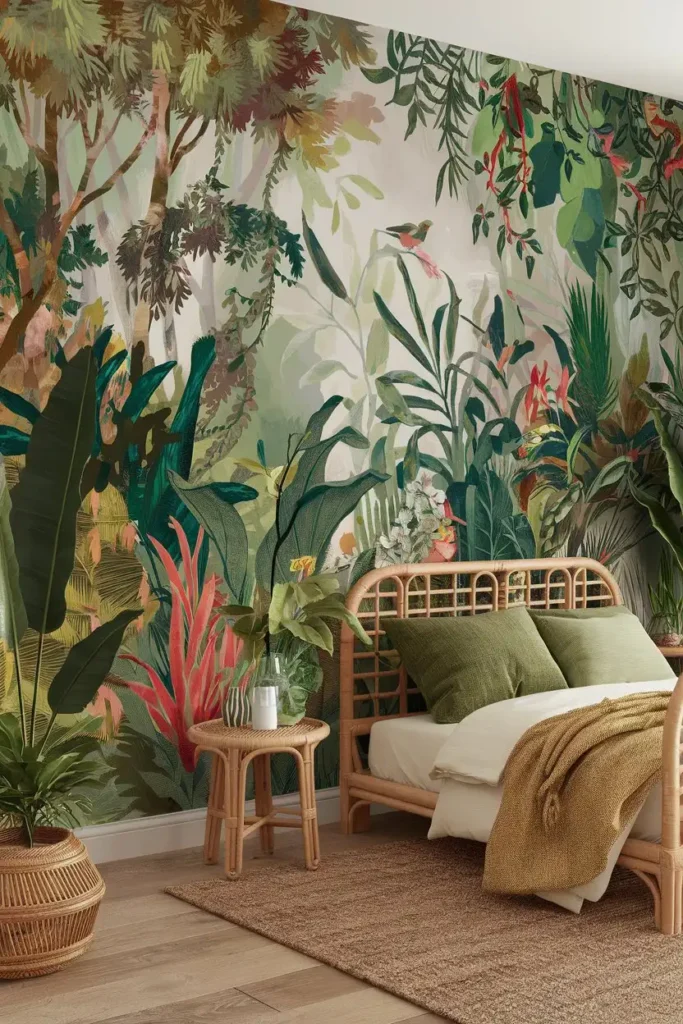 Tropical Jungle Theme - accent wall bedroom ideas