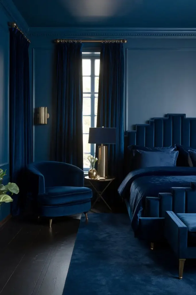 Velvet Elegance in Dark Blue Furniture 1