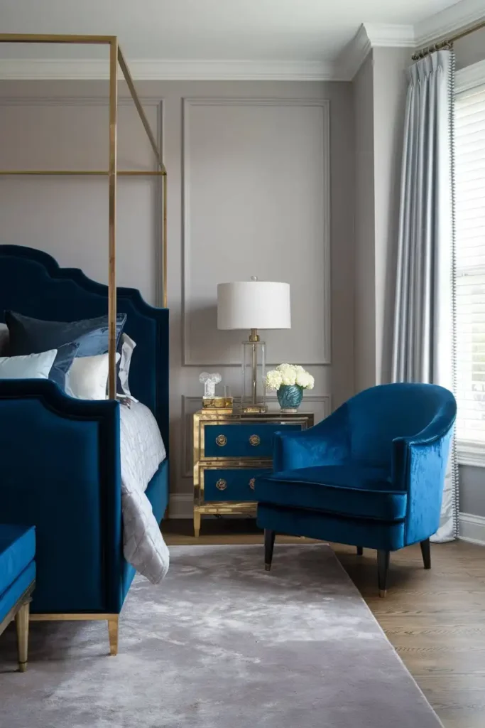 Velvet Elegance in Dark Blue Furniture - dark blue bedroom ideas