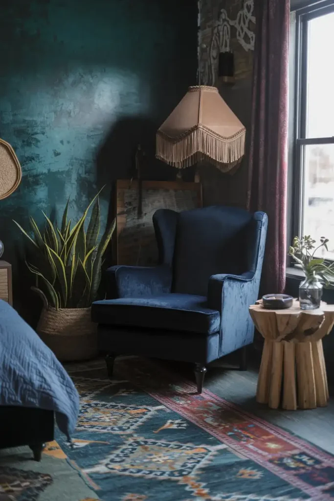 Velvet Upholstered Furniture dark boho bedroom