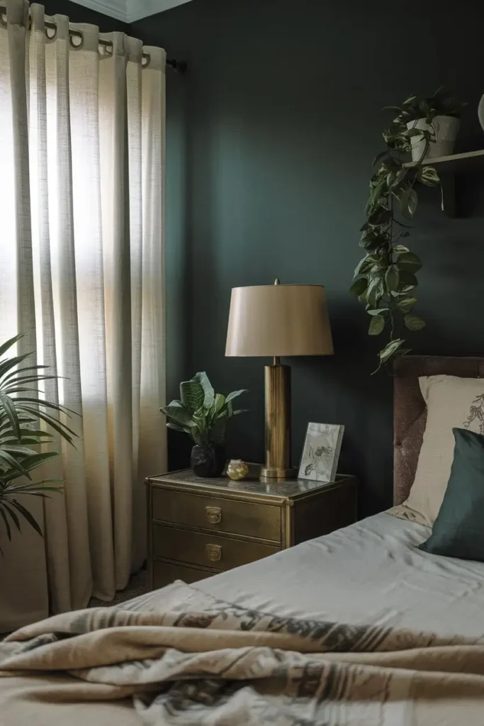 Deep Forest Green moody dark colors for cozy bedroom