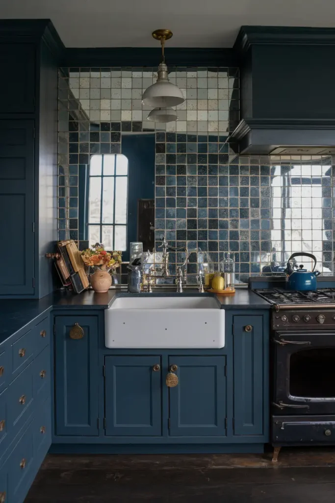 Antique Mirror Accents-moody kitchen ideas