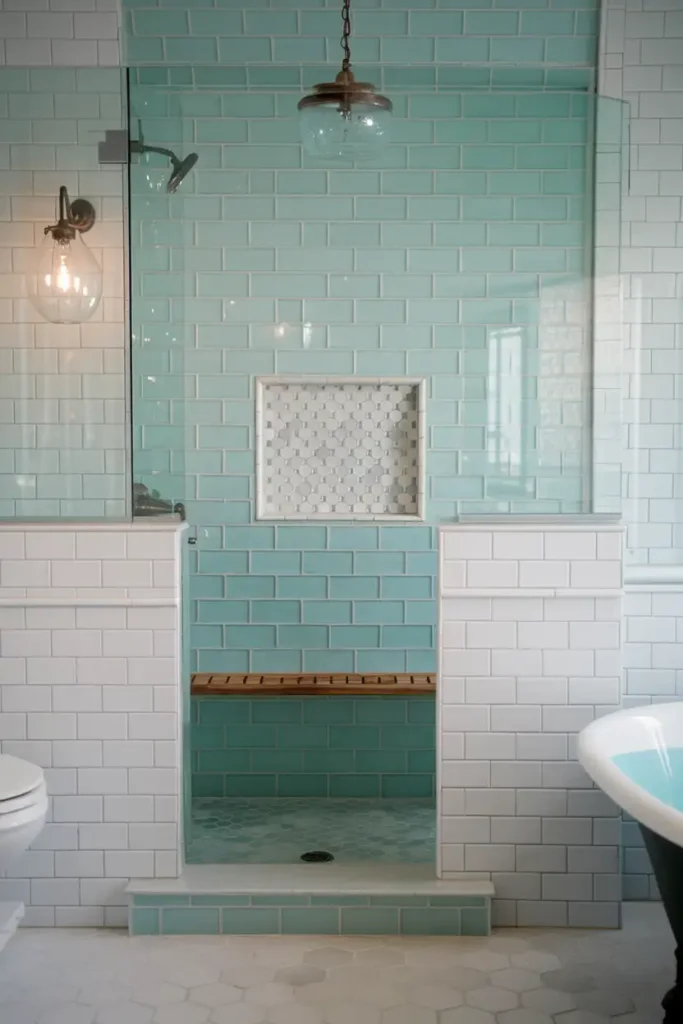 Aqua Glass Tiles-cool blues for refreshing bathroom decor