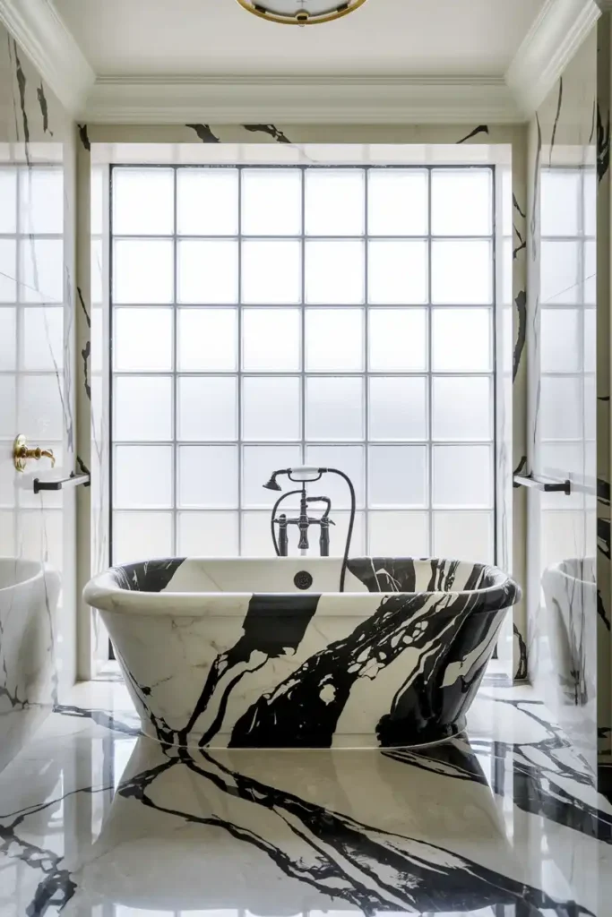Bold Marble Patterns Make a Statement-luxury bathroom ideas and inspirations
