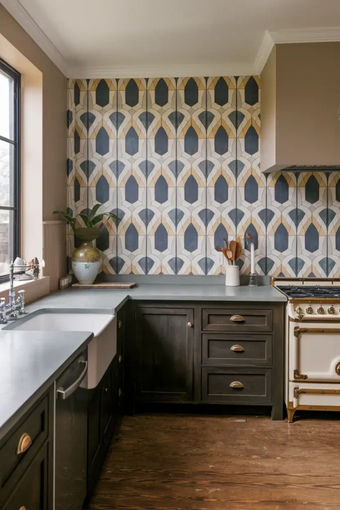 Bold Wallpaper Backsplats-moody kitchen ideas