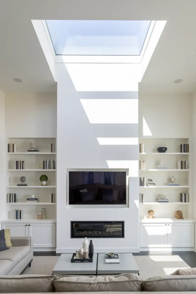 Bright Elegance with Fireplace and Skylight Integration