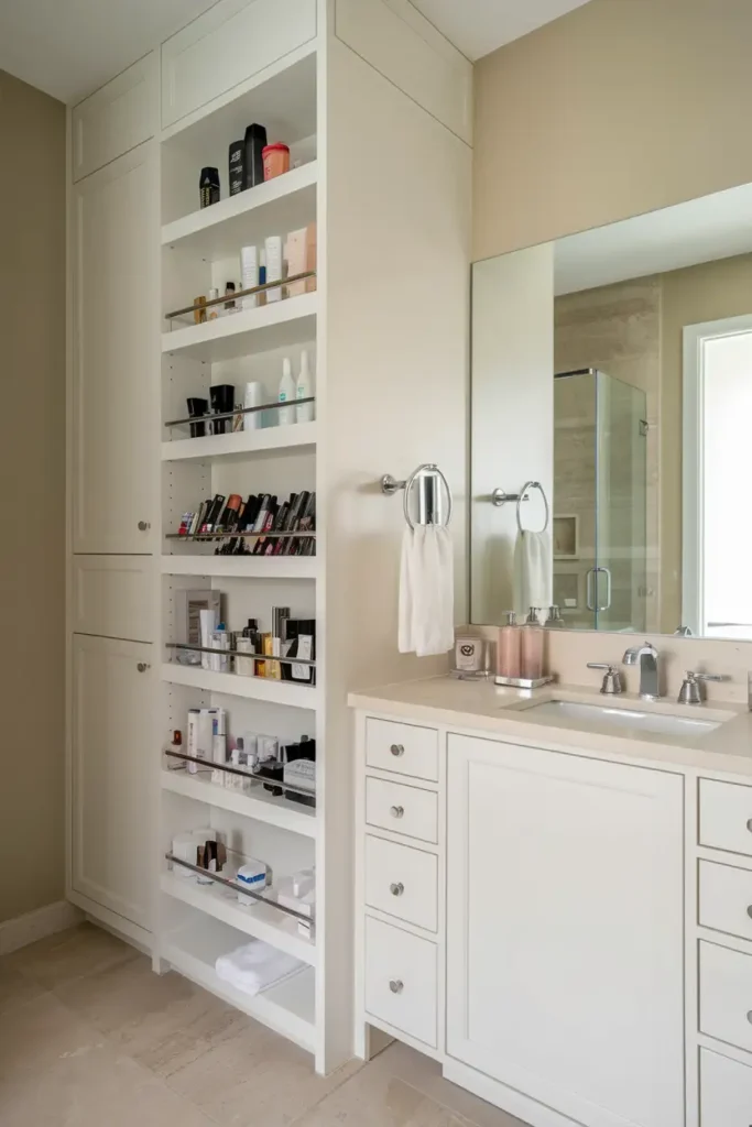 Built-In Cabinet Towers for Massive Storage-modern bathroom cabinet ideas