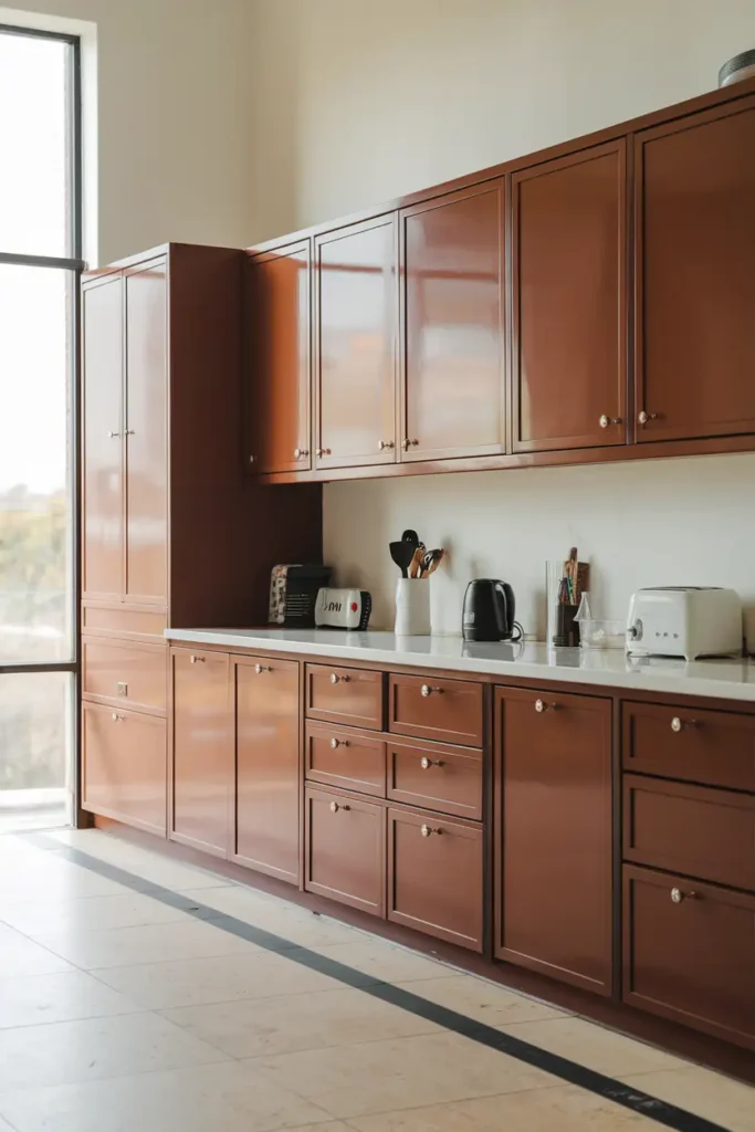 Burnt Umber-kitchen cabinet colors that hide dust