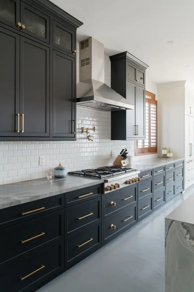 Charcoal Black-kitchen cabinet colors that hide dust