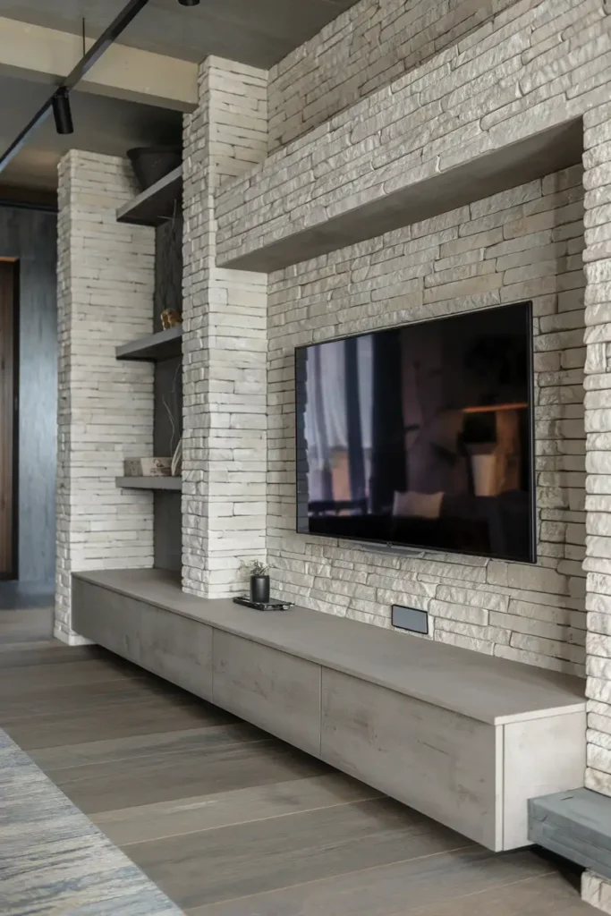 Contemporary Minimalism with Textured Details-modern living room tv wall ideas