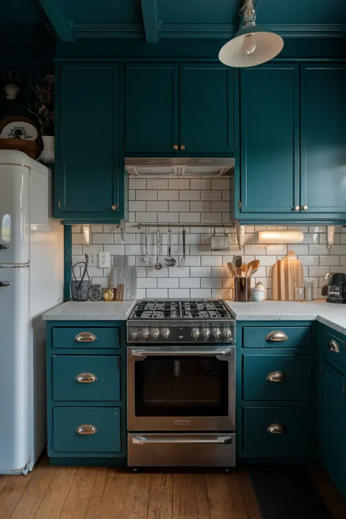 Dark Teal Cabinets-moody kitchen ideas