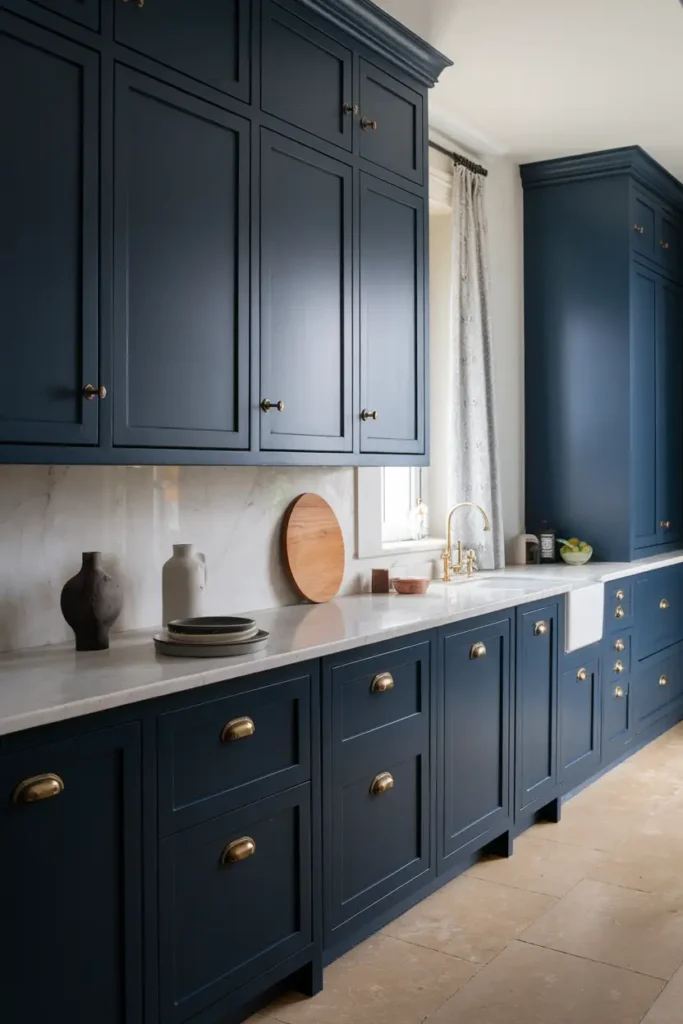 Deep Navy-kitchen cabinet colors that hide dust