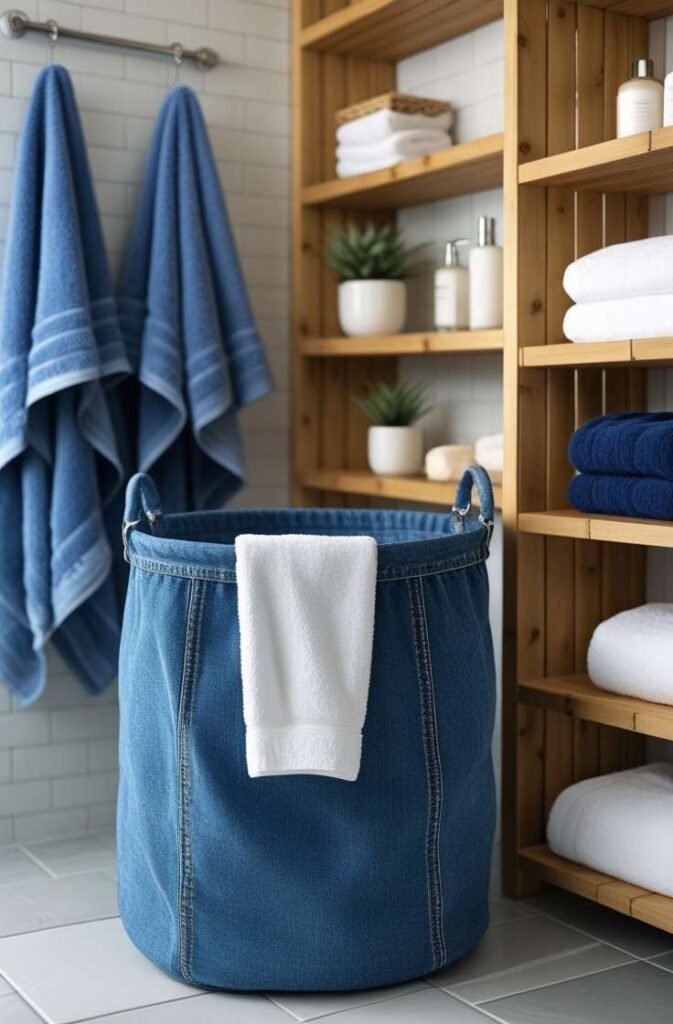 Denim Laundry Basket-cool blues for refreshing bathroom decor