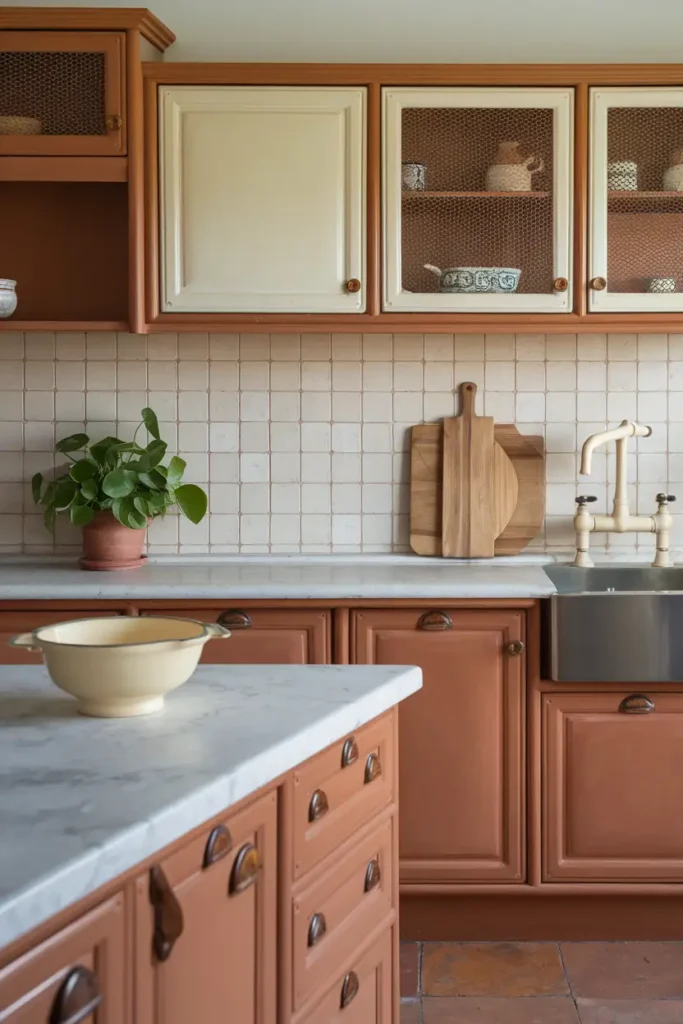 Earthy Terracotta-kitchen cabinet colors that hide dust