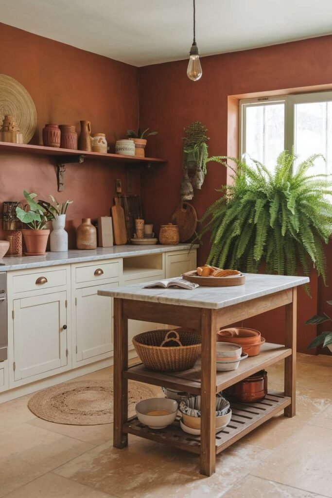 Earthy Toned Walls-boho kitchen ideas