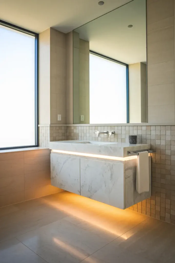 Floating Vanity Cabinets with Built-In Lighting-modern bathroom cabinet ideas