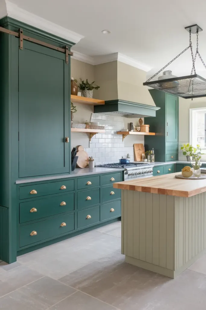 Forest Green-kitchen cabinet colors that hide dust