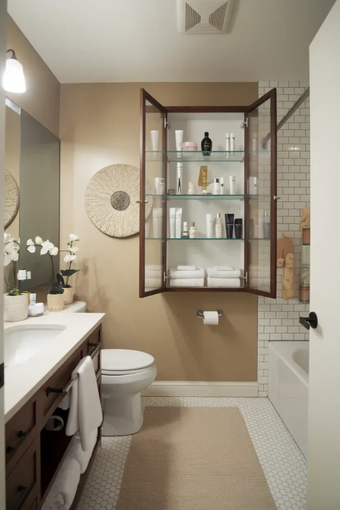 Glass-Front Cabinets for an Airy Feel-modern bathroom cabinet ideas