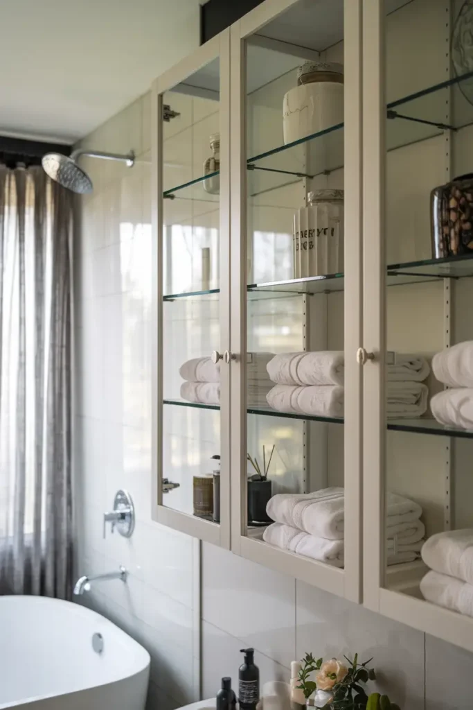 Glass-Front Cabinets-modern bathroom cabinet ideas