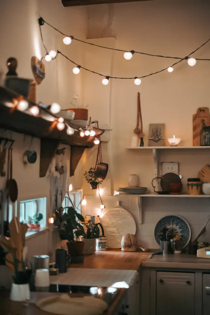 Hang String Lights-hygge kitchen ideas