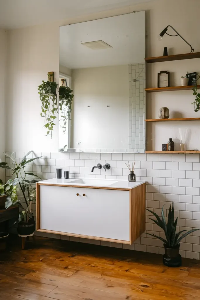 Large Mirrors to Open Up Your Space-japandi style bathroom idea
