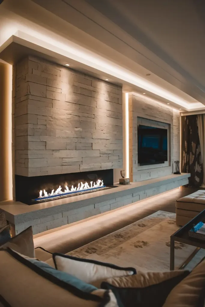 Luxurious Warmth with a Modern Fireplace-modern living room tv wall ideas