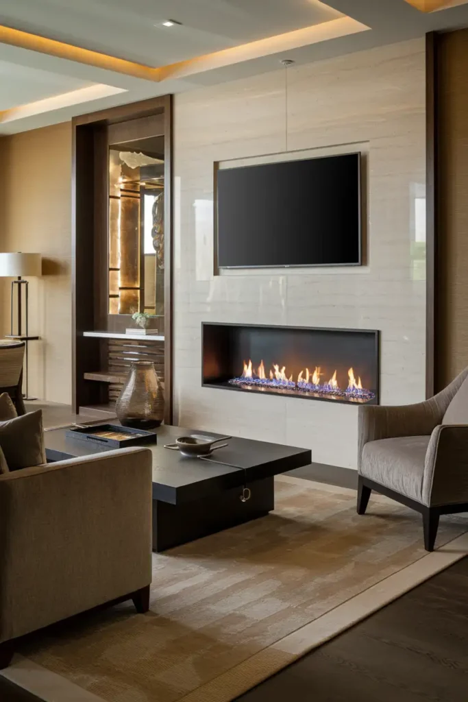 Luxurious Warmth with a Modern Fireplace-modern living room tv wall ideas