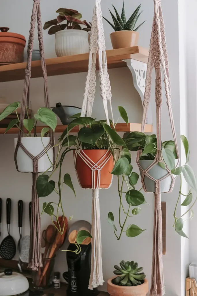 Macrame Plant Hangers-boho kitchen ideas
