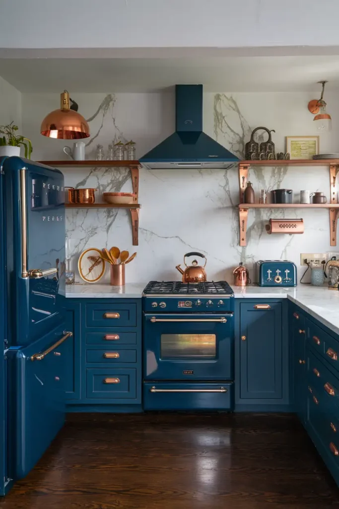 Midnight Blue Appliances-moody kitchen ideas