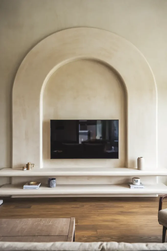 Minimalist Built-In TV Wall with Textured Finish