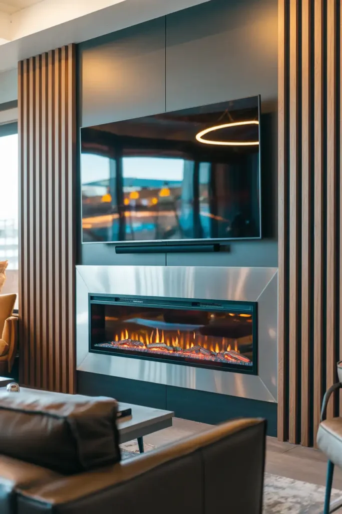Modern TV Wall with Integrated Fireplace